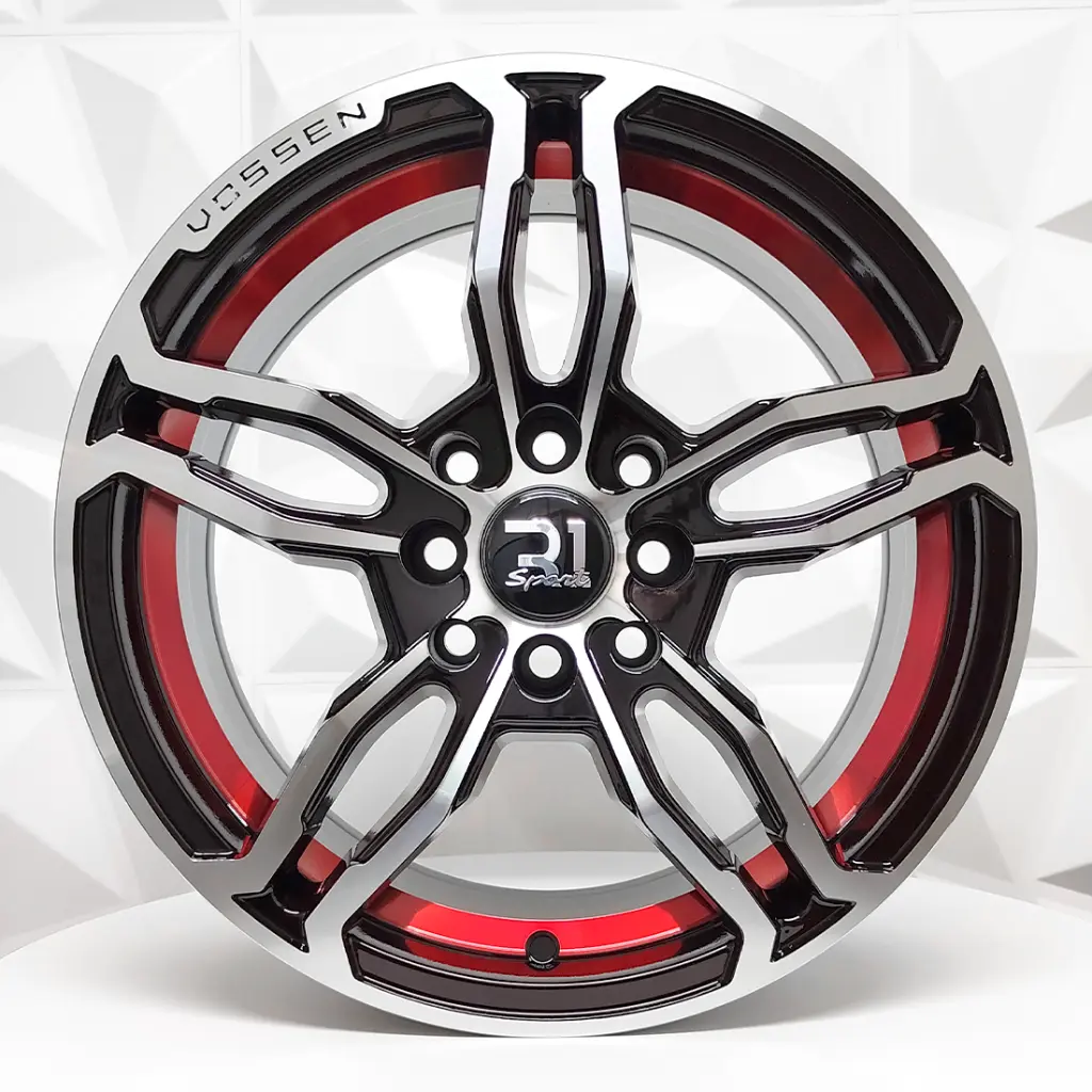 RIN 15X7 4-100/114.3 R1 SPORT ZCC239C BLACK MACHINE FACE+RED UNDERCUT ET30 CB73.1 