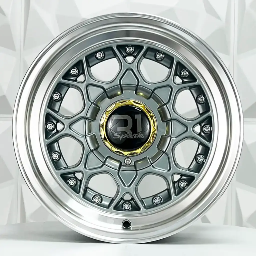RIN 14X6.5 4-100/114.3 R1 SPORT L1880 GUNMETAL MACHINE LIP CHROME RIVETS ET0 CB7