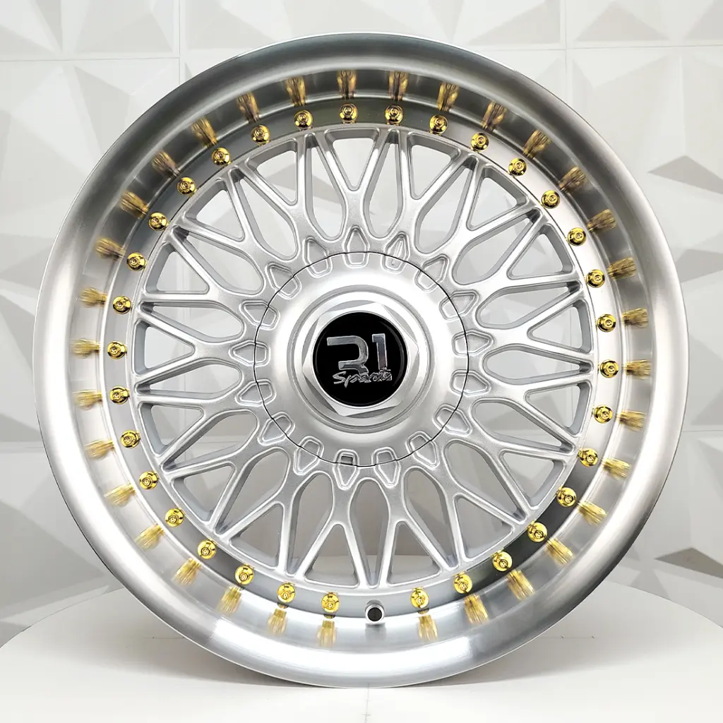 RIN 17X9 4-100/114.3 R1 SPORT 7953R BB SILVER MI GOLD RIVETS ET22 CB73.1