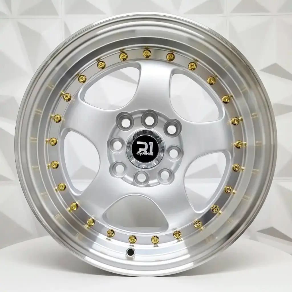 RIN 15X7 4-100/114.3 R1 SPORT 1064 SILVER MI GOLD RIVETS ET30 CB73.1